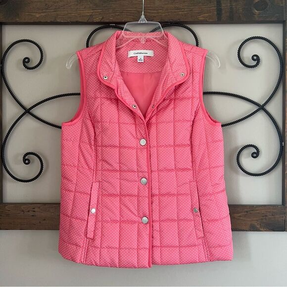 Croft & Barrow Lightweight Polka Dot Coral White Zip Quilted Vest Size S - Picture 2 of 12